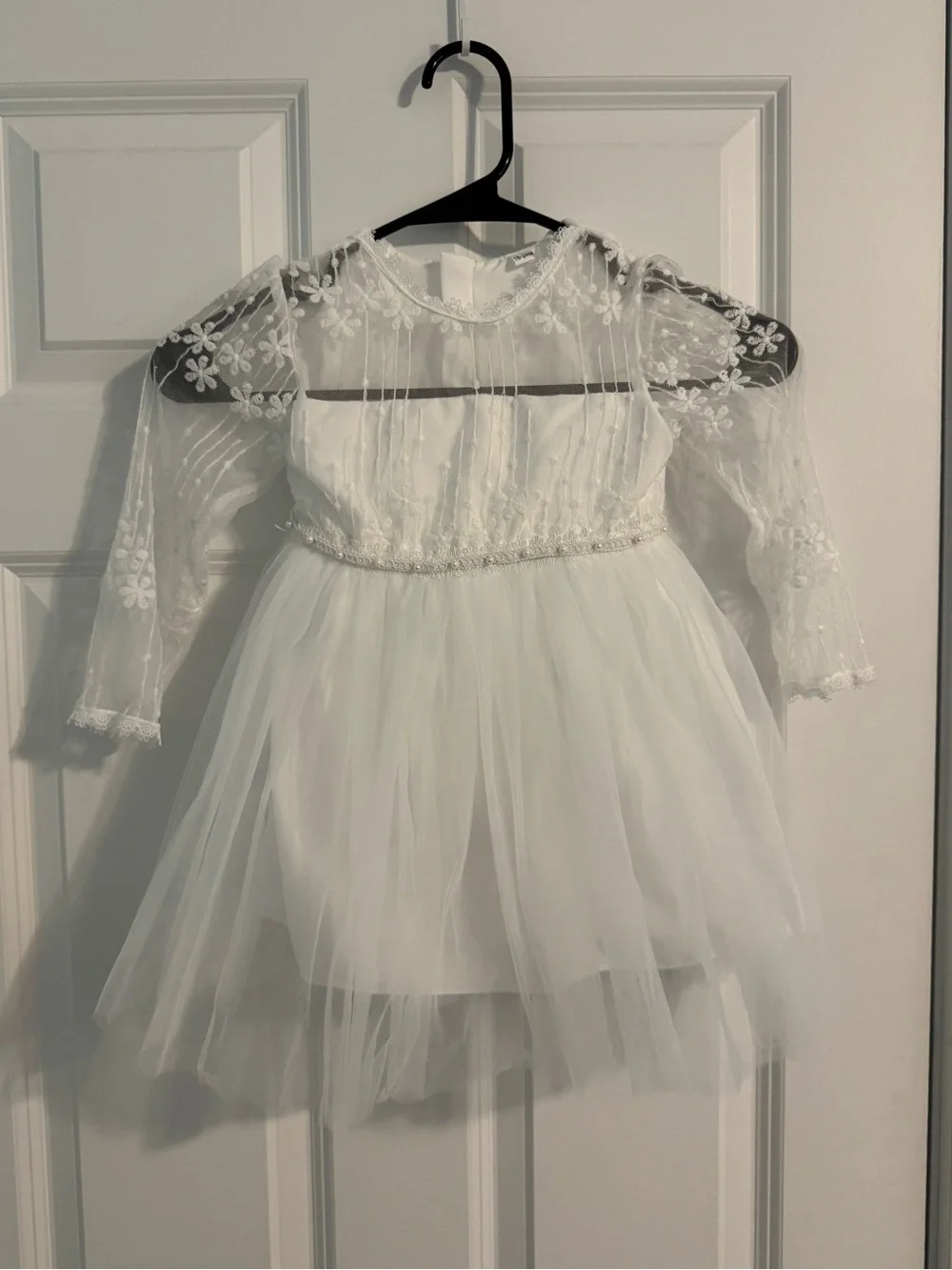 White Floral Lace Long Sleeve Toddler Dress